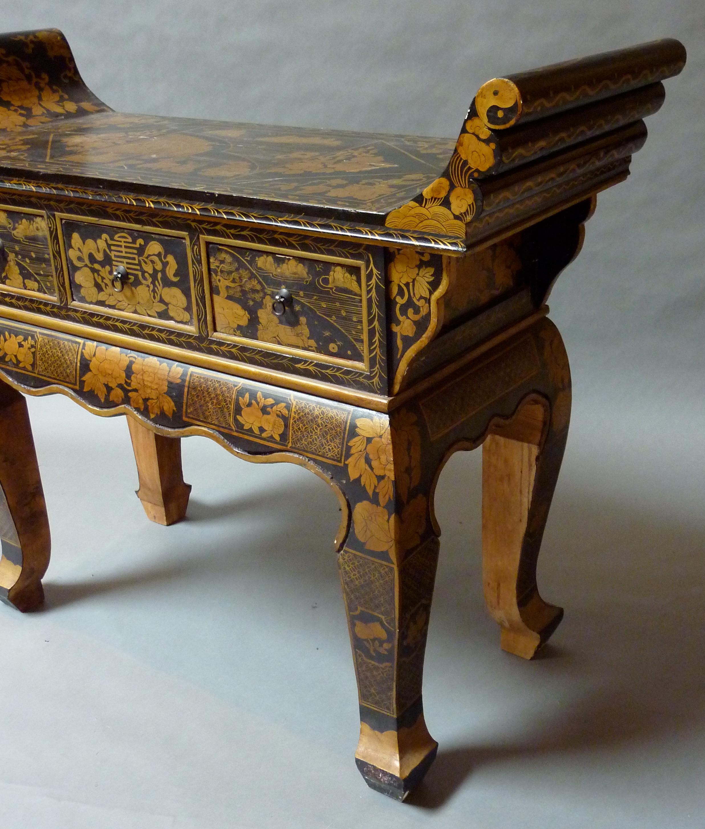 Early 20th Century Black Lacquer Tibetan Altar Table with Gilt Floral Decoration In Good Condition In Middleburg, VA