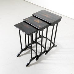 Early 20th Century Black Lacquered Japanned Chinoiserie Nesting Tables, Set of 3