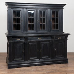 Early 20th Century Black Painted Oak Display Cabinet