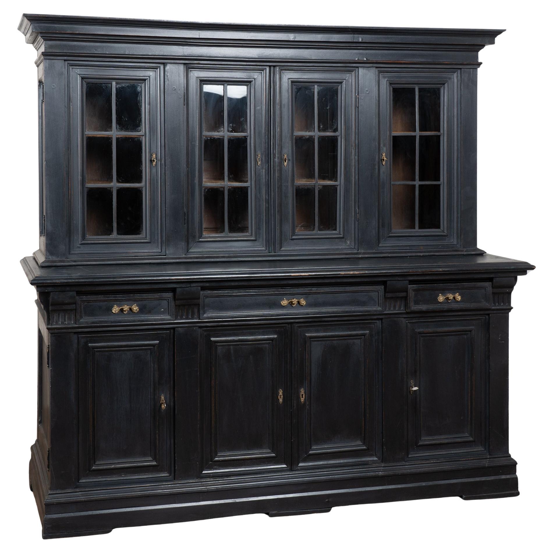 Early 20th Century Black Painted Oak Display Cabinet
