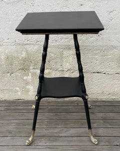 Early 20th Century Black Side Table or Plant Stand with Decorative Brass Details