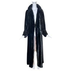 Early 20th Century Black Silk Velvet Tie Neck Opera Coat Early 20th Century Black Silk Velvet Tie Neck Opera Coat