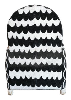 Early 20th Century Black & White Hand Beaded African Ceremony Chair
