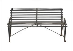 Early 20th Century Black Wrought Iron Garden Bench, Industrial Style