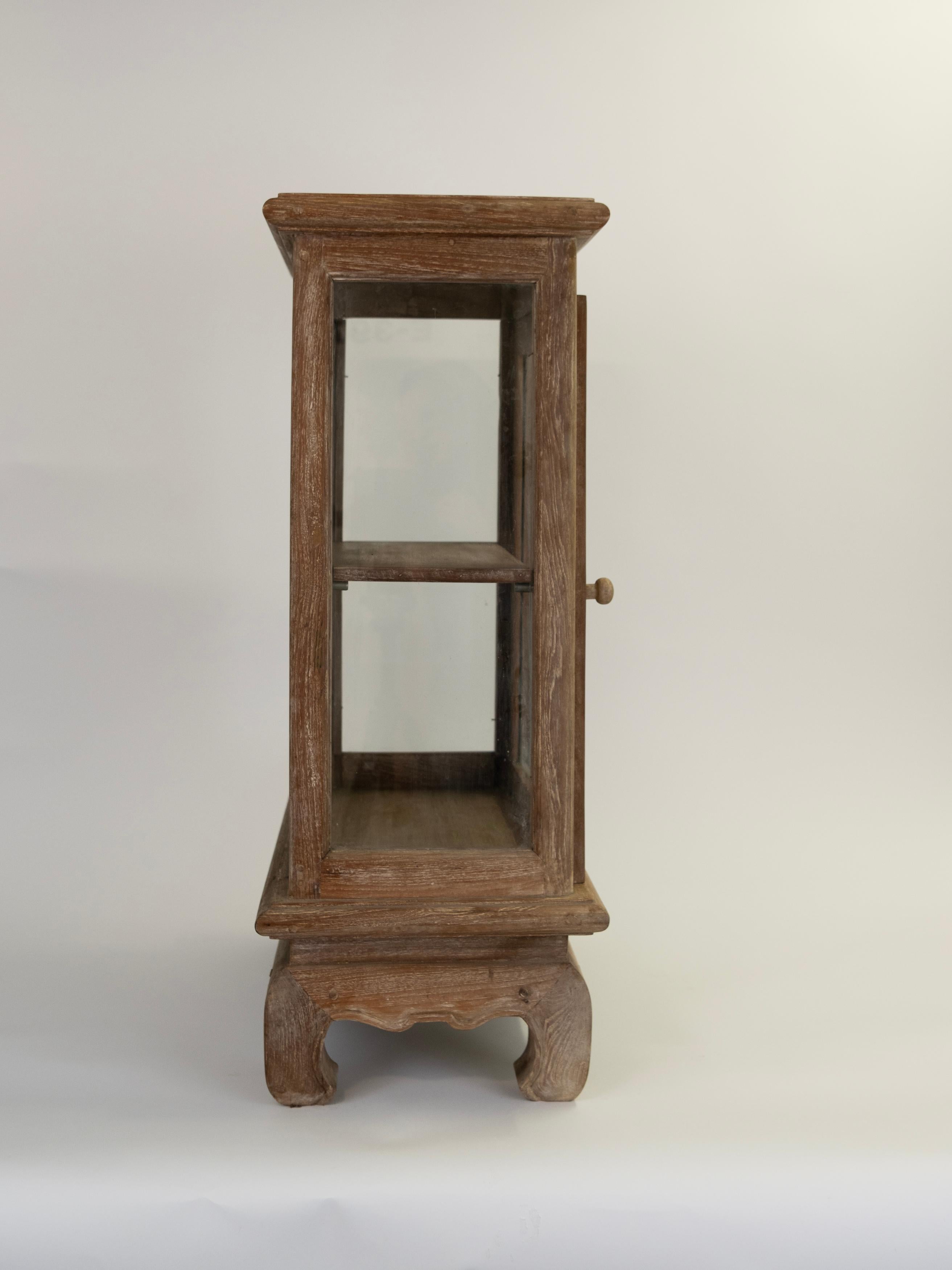 Glass Early 20th Century Bleached Belgian Curiosity Cabinet For Sale