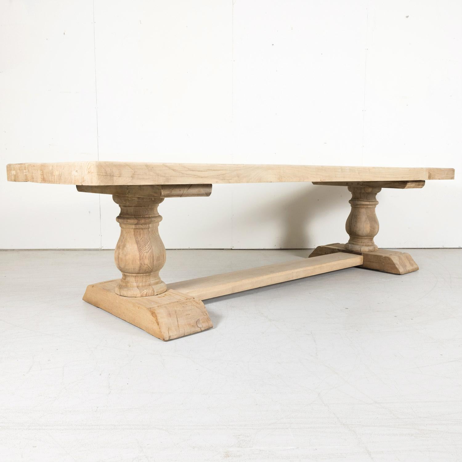 Early 20th Century Bleached Oak French Trestle Dining Table with Baluster Legs 7