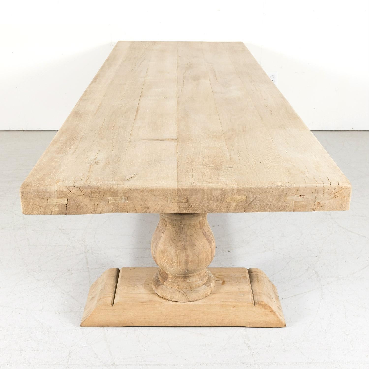 Early 20th Century Bleached Oak French Trestle Dining Table with Baluster Legs 11