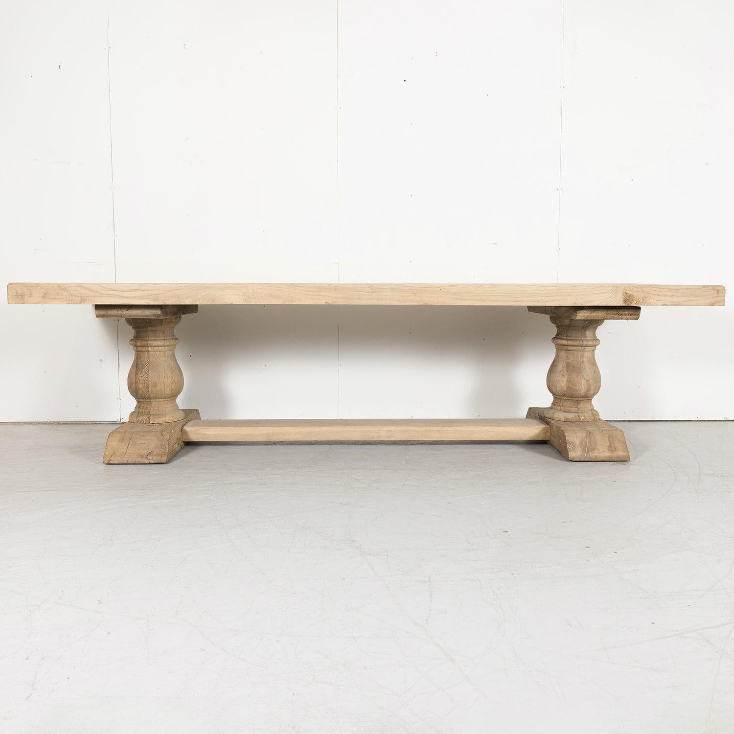 Early 20th Century Bleached Oak French Trestle Dining Table with Baluster Legs 2