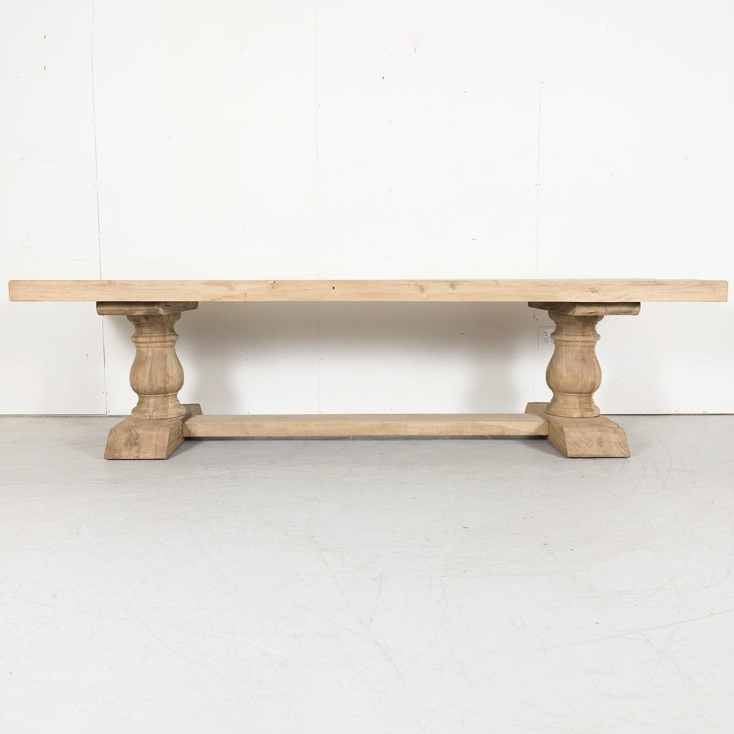 Early 20th Century Bleached Oak French Trestle Dining Table with Baluster Legs 3