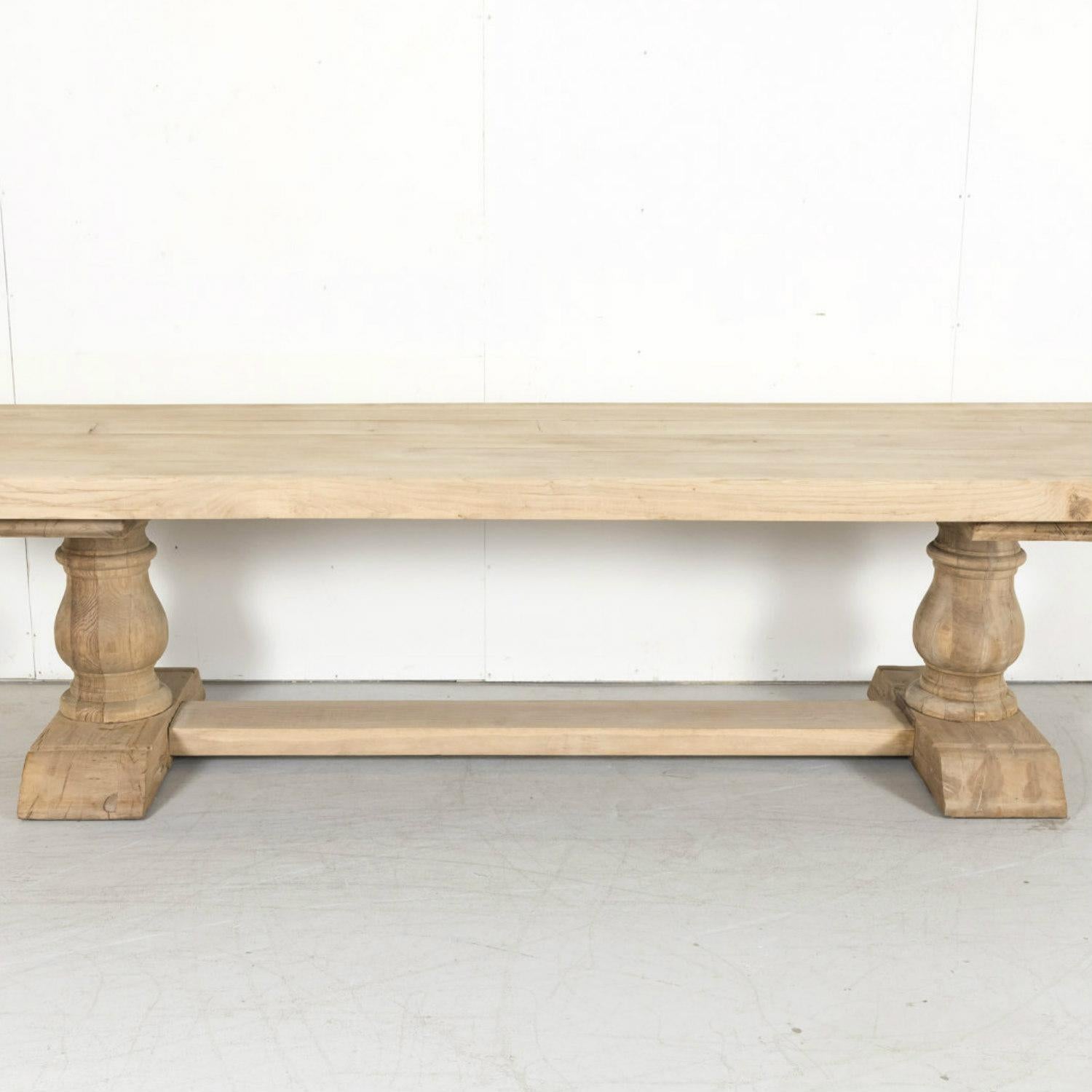 Early 20th Century Bleached Oak French Trestle Dining Table with Baluster Legs 5