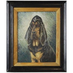 Early 20th Century Bloodhound Oil on Board Dog Portrait