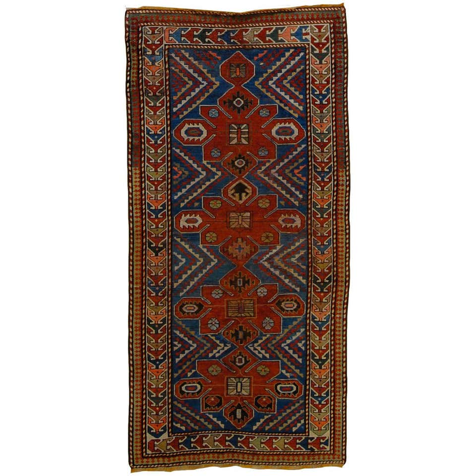 19th Century Red Blue Green White in Wool Kazak Pinwheel Crab Caucaso ...