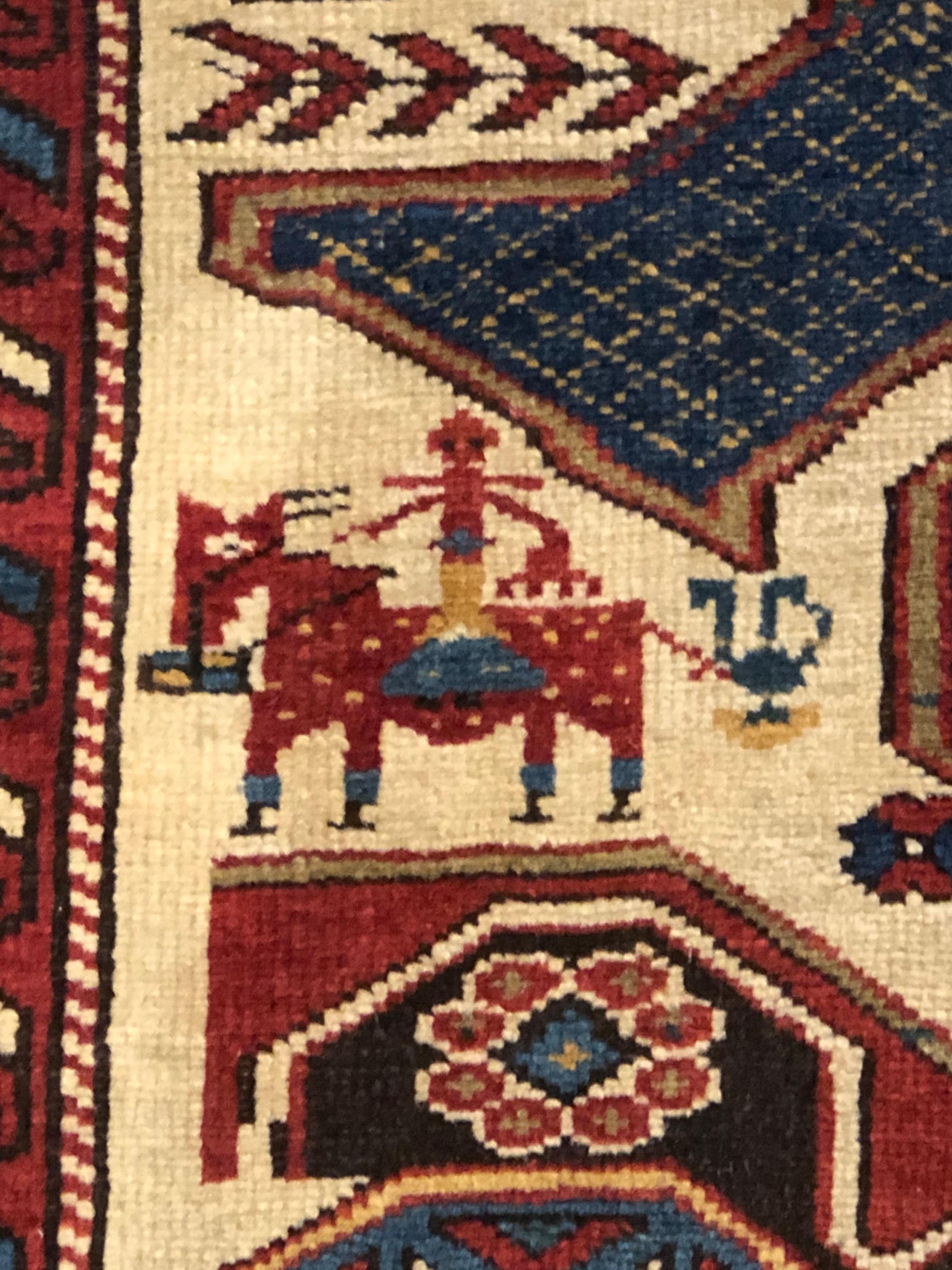 Tapis caucasien Shirwan Kuba Zeijwa géométrique bleu, blanc et jaune, début du XXe siècle en vente 1