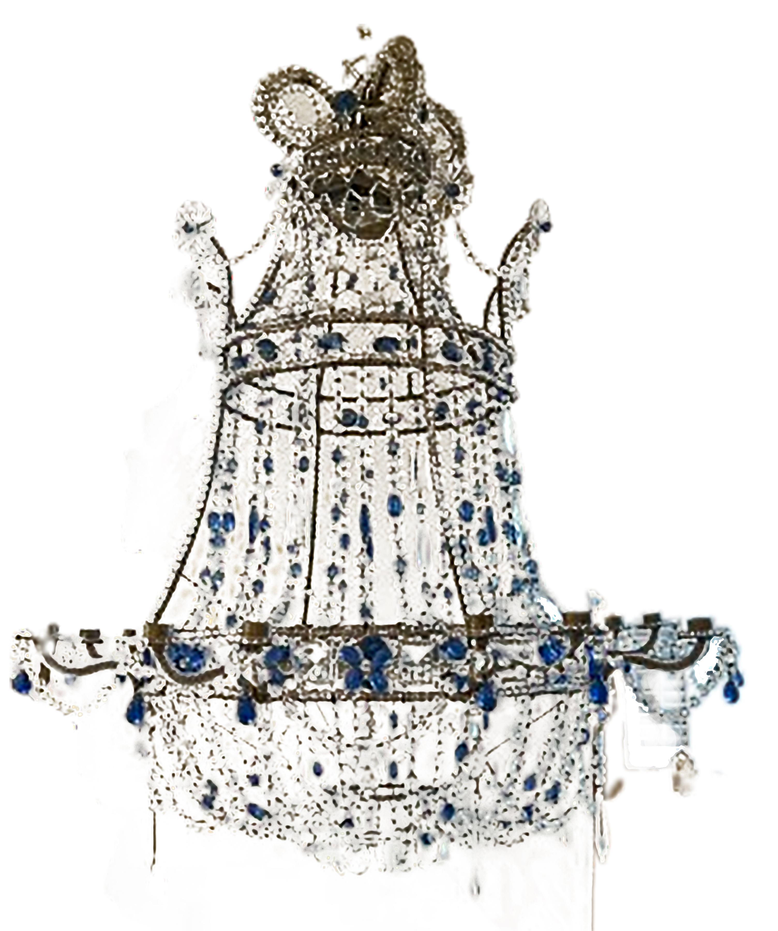 Early 20th Century Blue and Clear Crystal Chandelier In Excellent Condition For Sale In Dallas, TX