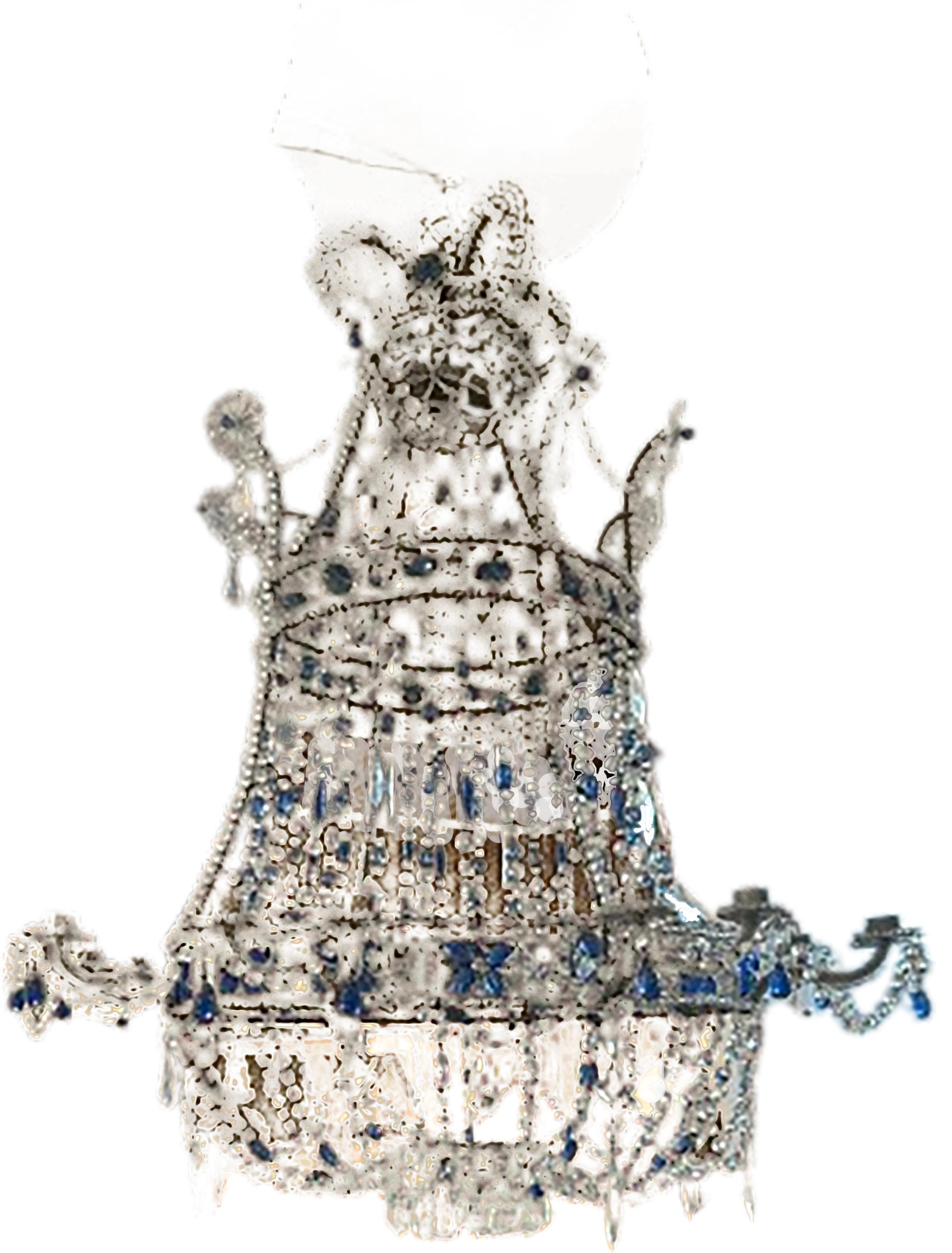 Early 20th Century Blue and Clear Crystal Chandelier For Sale 1