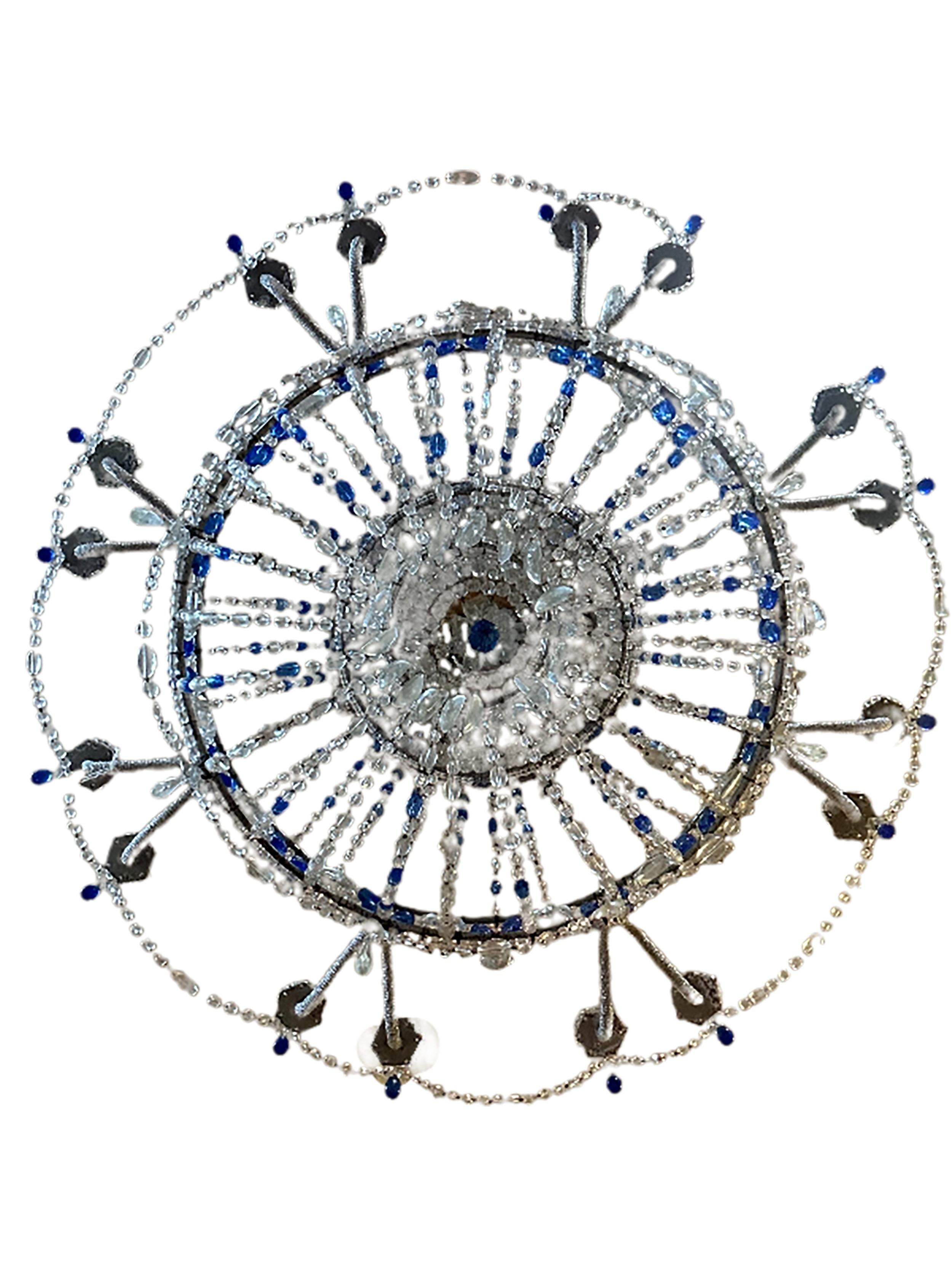 Early 20th Century Blue and Clear Crystal Chandelier For Sale 2