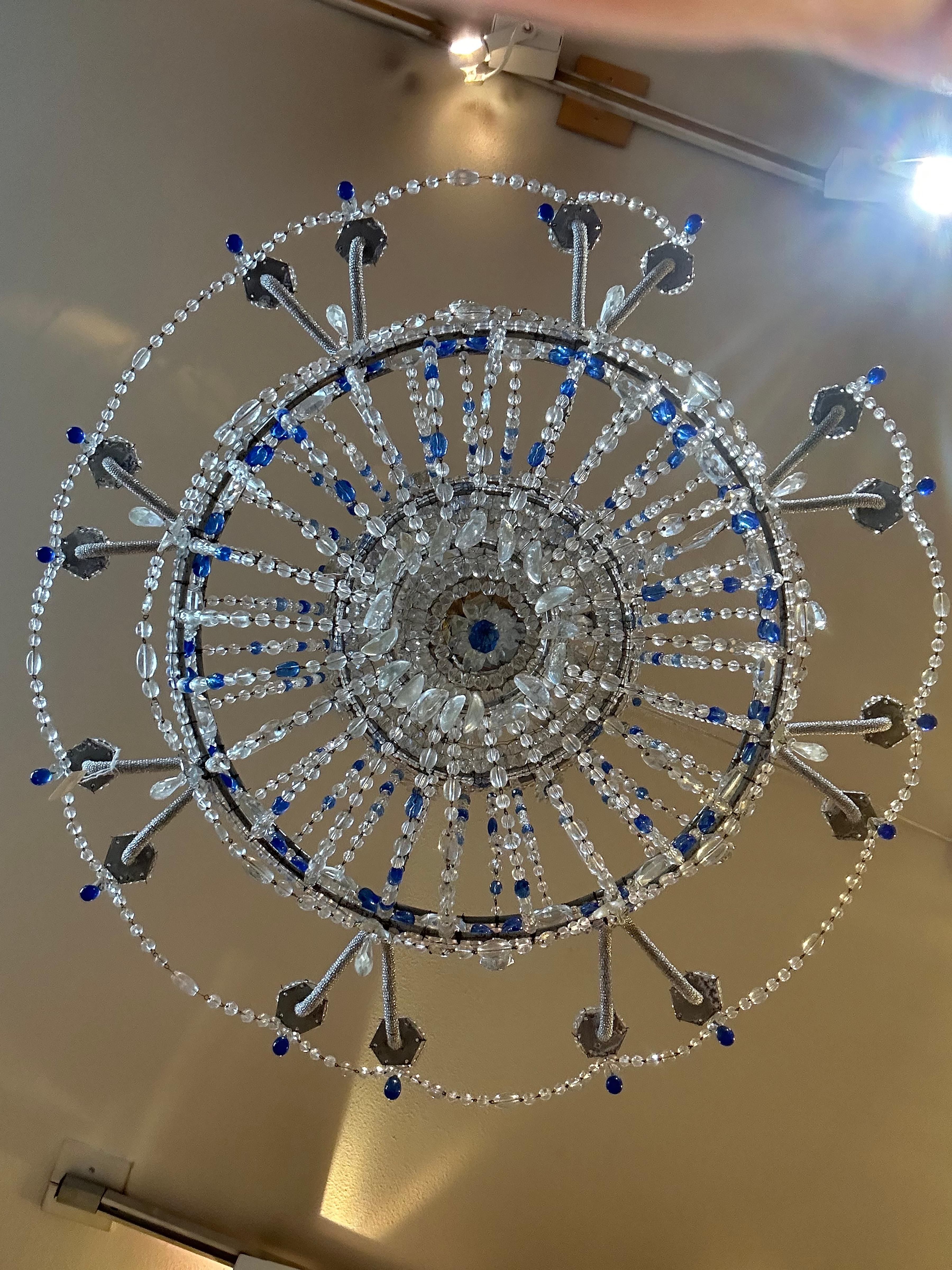 Early 20th Century Blue and Clear Crystal Chandelier For Sale 4