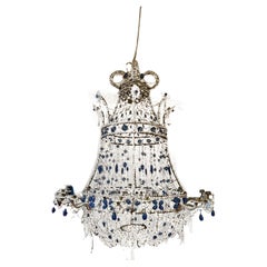 Antique Early 20th Century Blue and Clear Crystal Chandelier