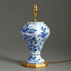 Early 20th Century, Blue and White Delft Pottery Vase Lamp