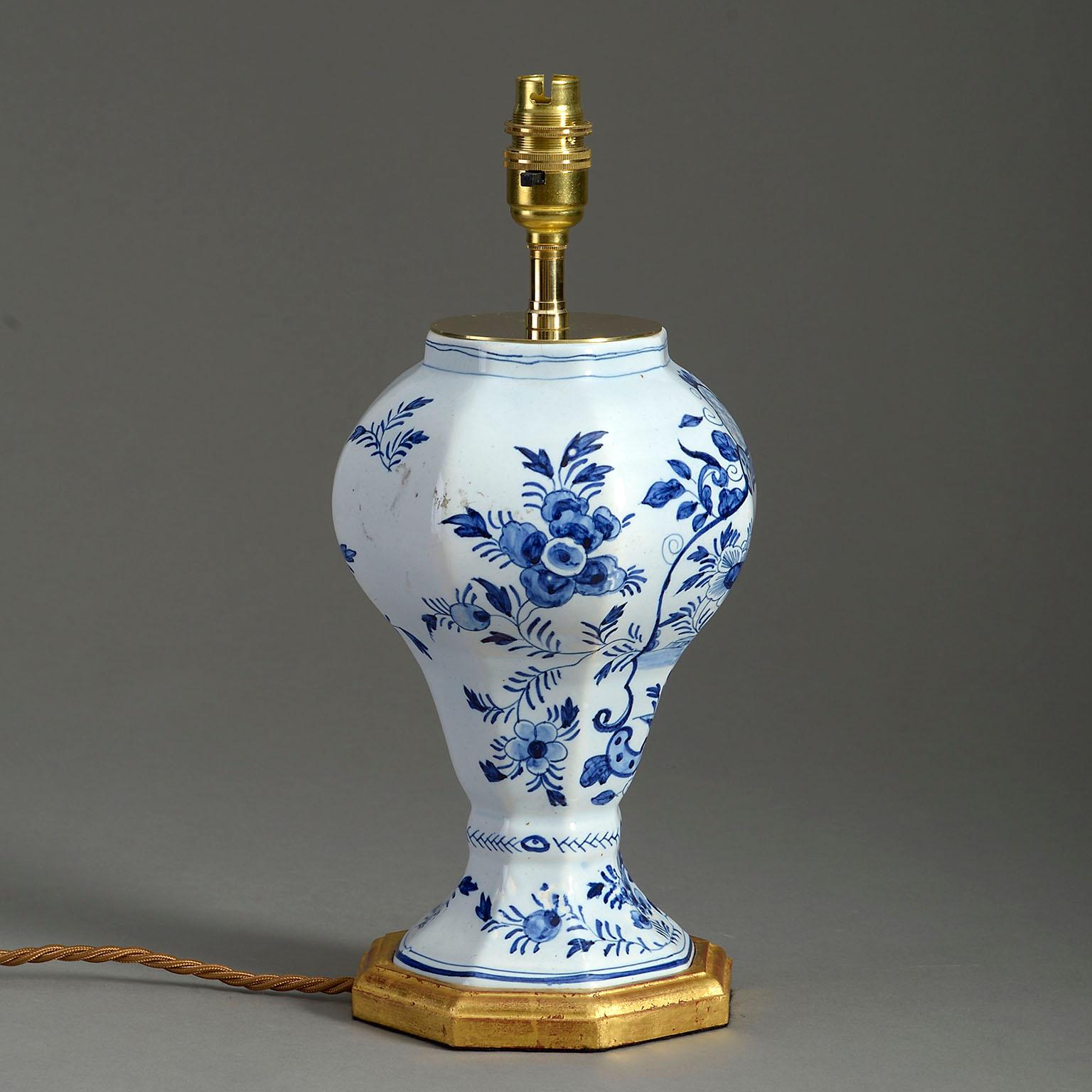 Chinoiserie Early 20th Century, Blue and White Delft Pottery Vase Lamp For Sale