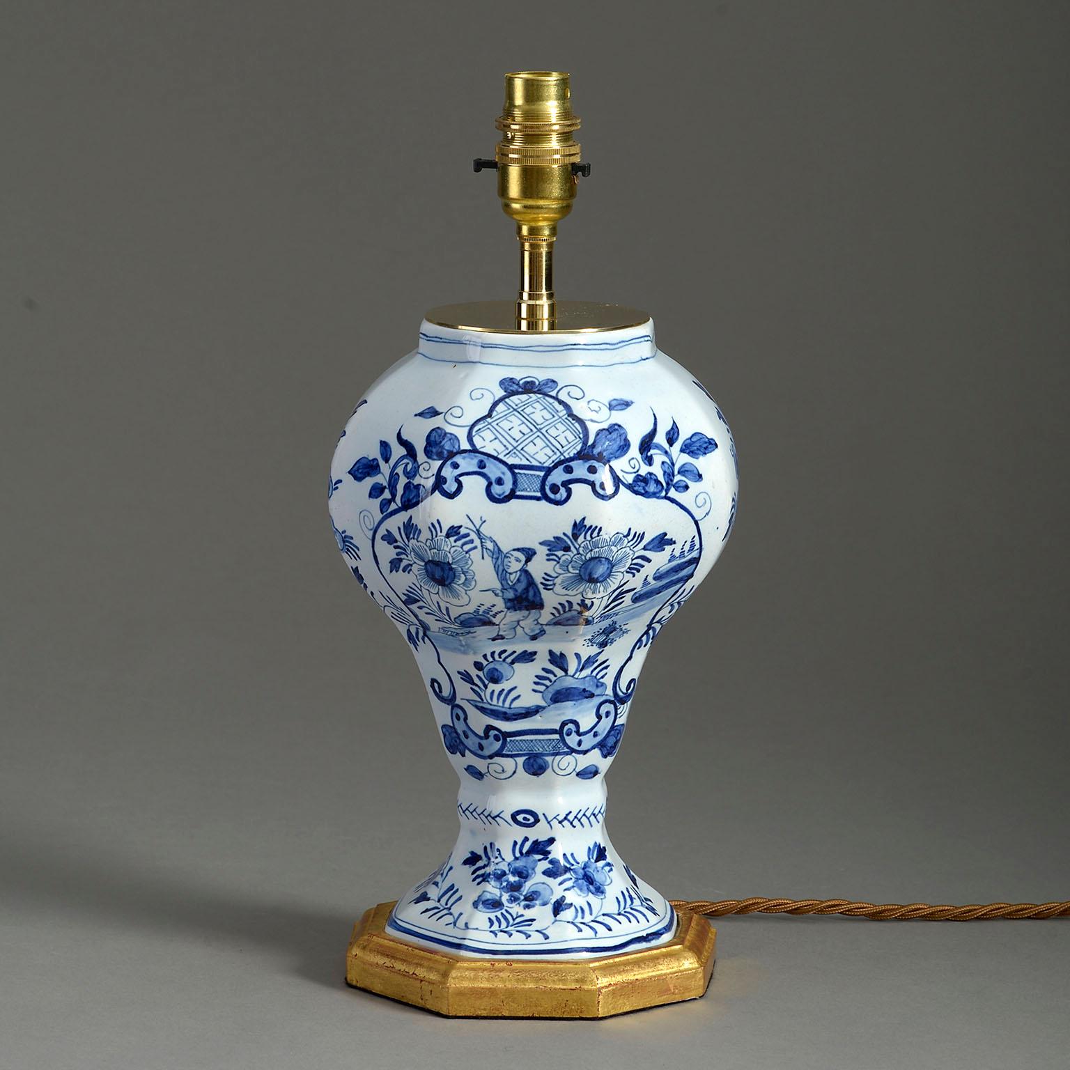 Dutch Early 20th Century, Blue and White Delft Pottery Vase Lamp For Sale
