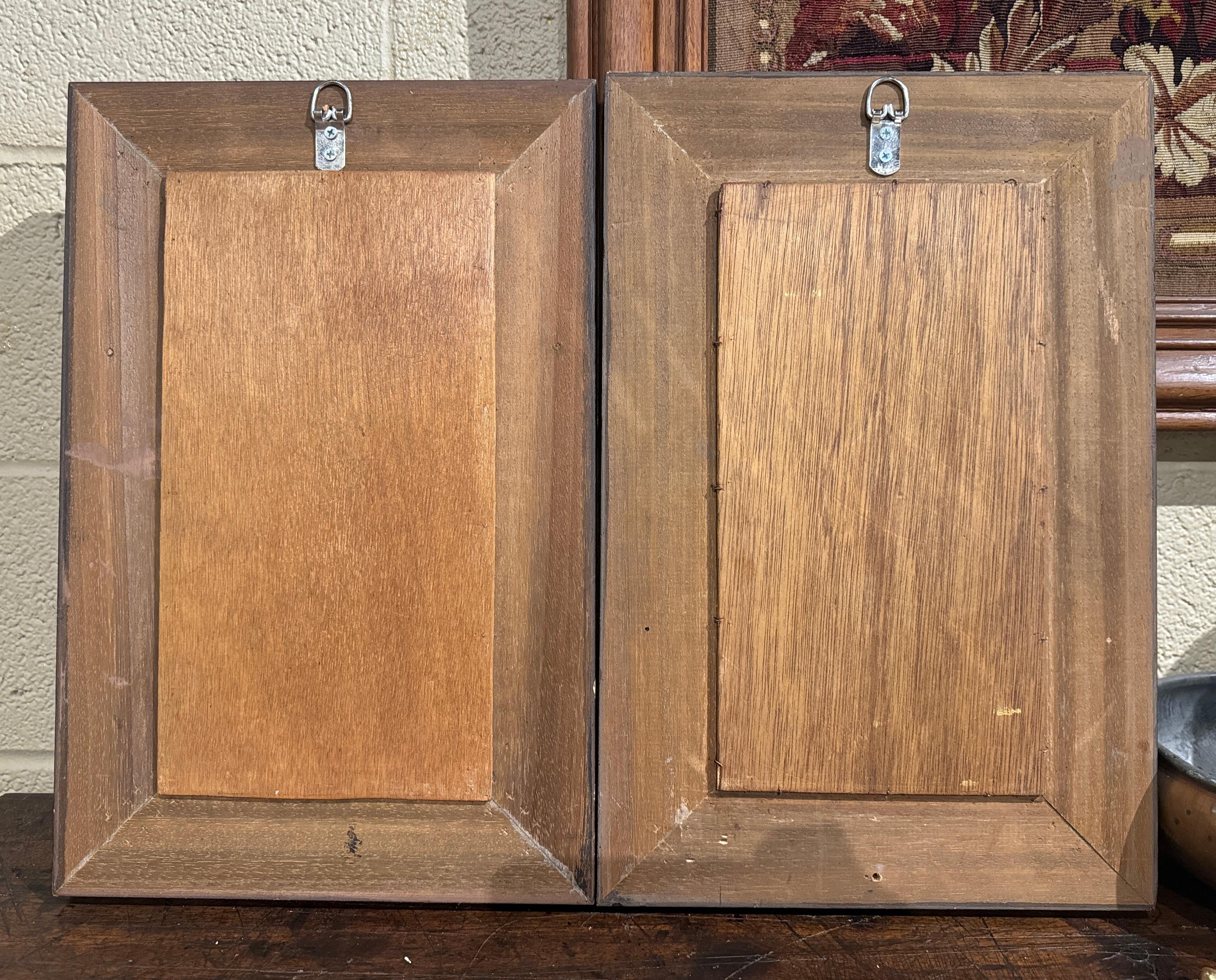 Early 20th Century Blue and White Painted Faience Delft Tiles in Walnut Frames 2