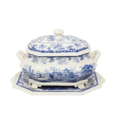 Early 20th Century Blue and White Tureen with Underplatter