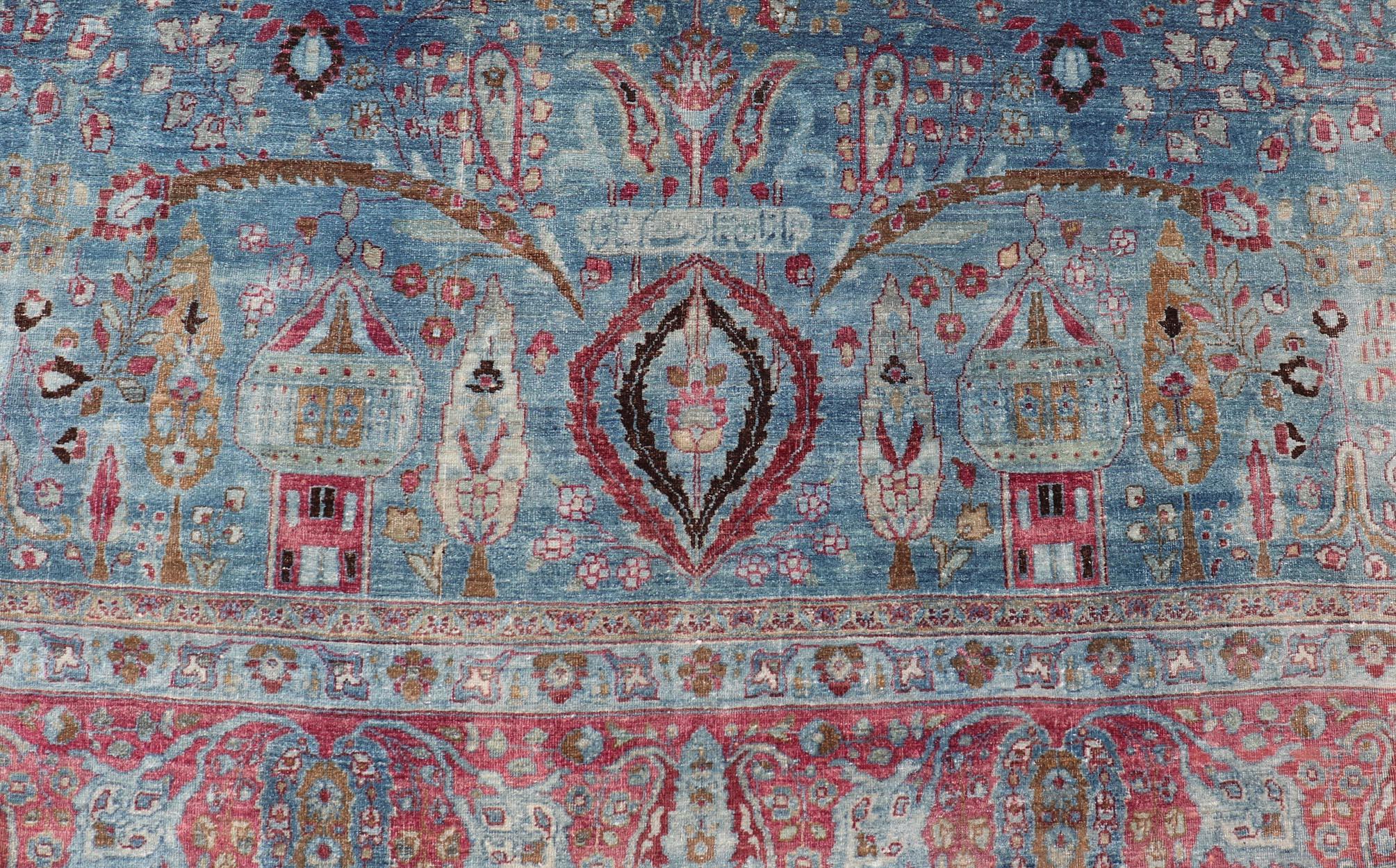 Début du 20e siècle, tapis ancien persan Khorassan à fond bleu avec médaillon en vente 3