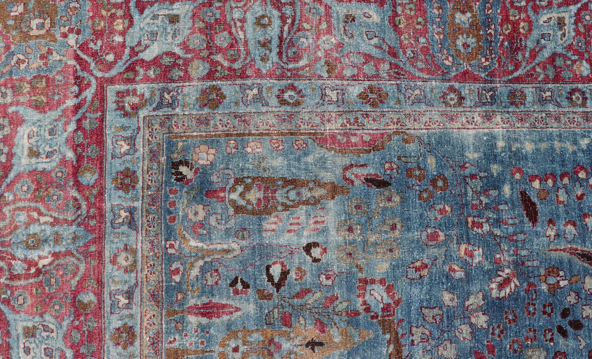 Début du 20e siècle, tapis ancien persan Khorassan à fond bleu avec médaillon en vente 4