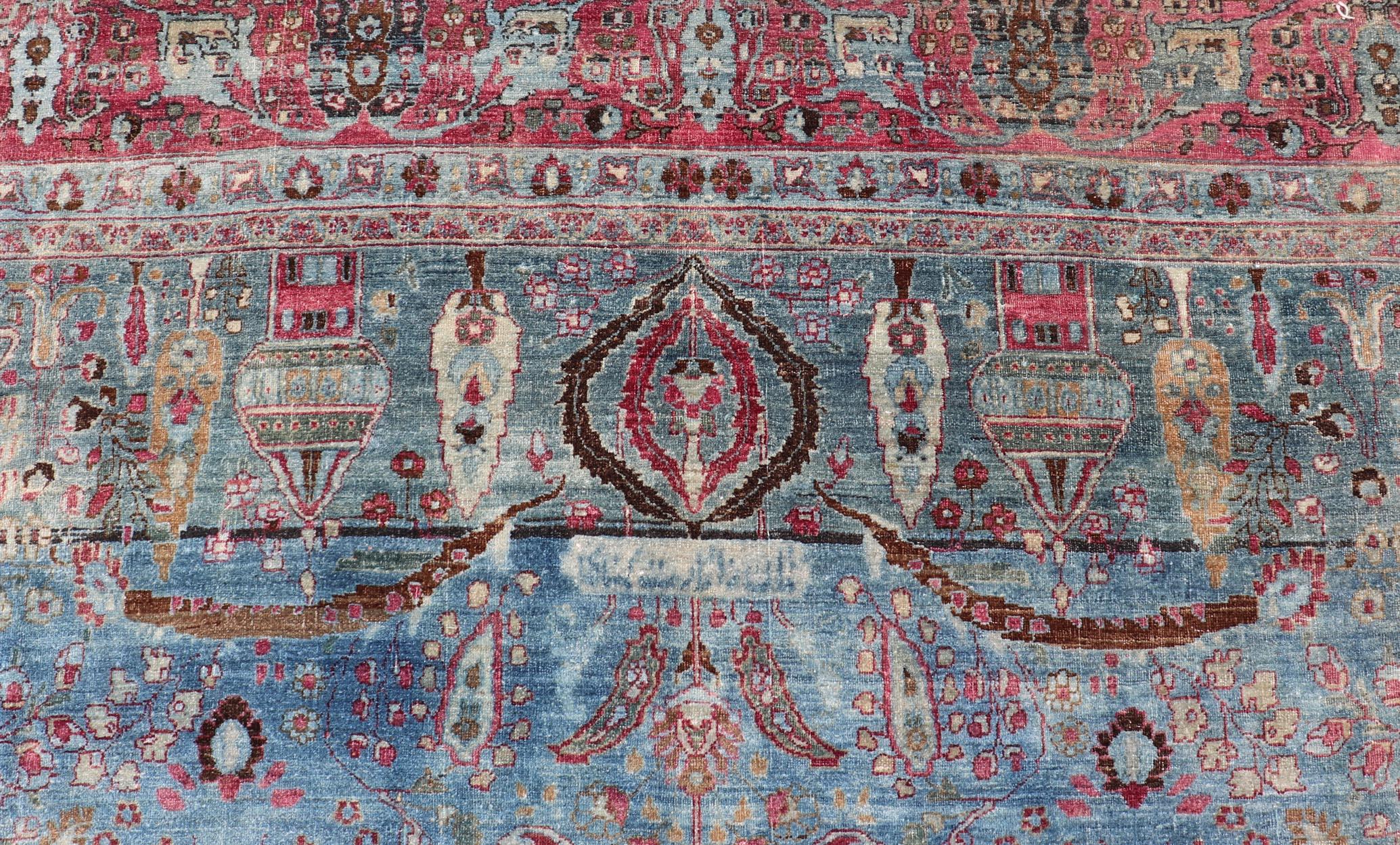 Début du 20e siècle, tapis ancien persan Khorassan à fond bleu avec médaillon en vente 6