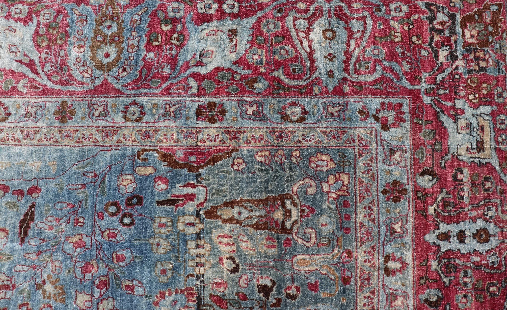 Début du 20e siècle, tapis ancien persan Khorassan à fond bleu avec médaillon en vente 7