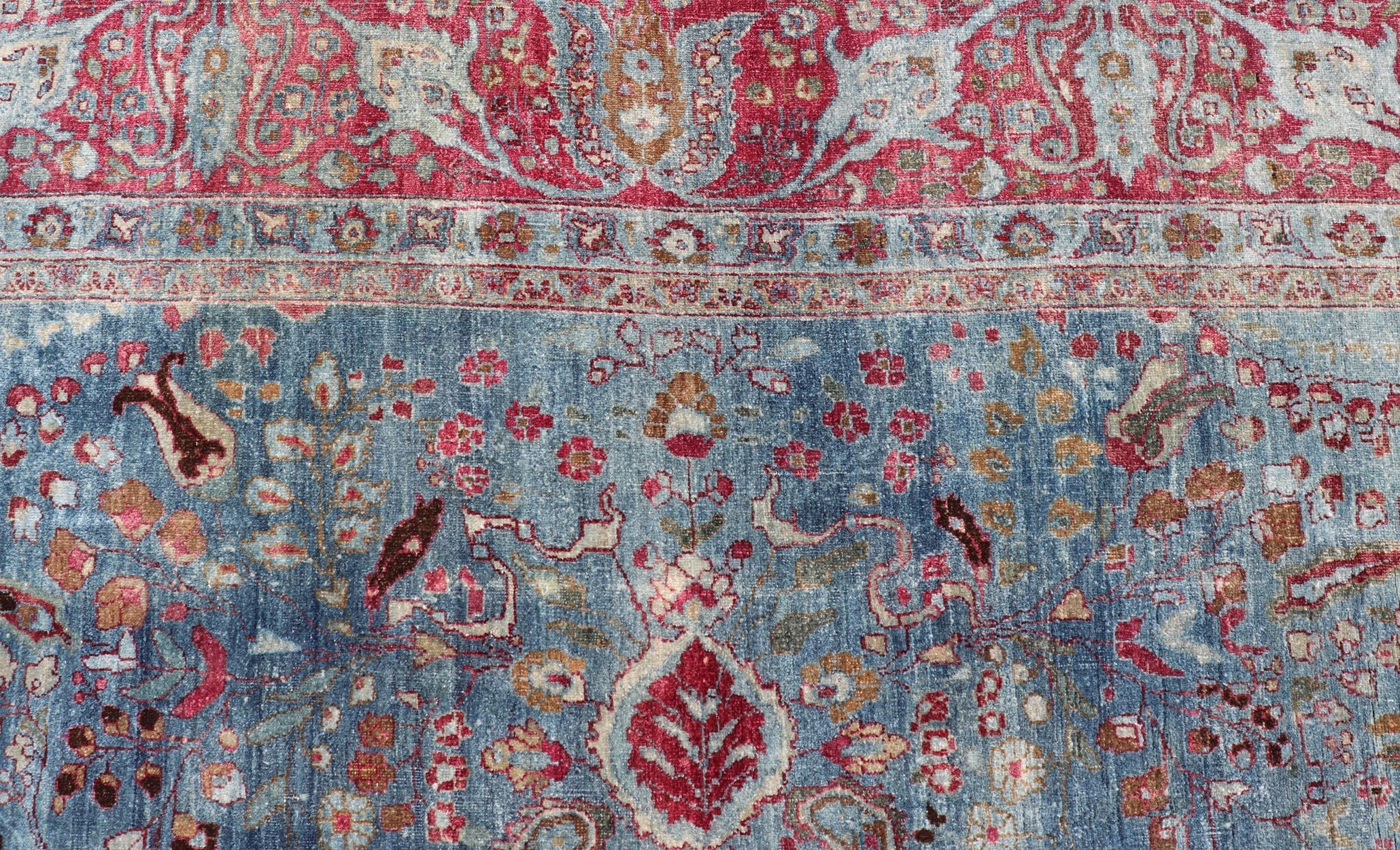 Début du 20e siècle, tapis ancien persan Khorassan à fond bleu avec médaillon en vente 8