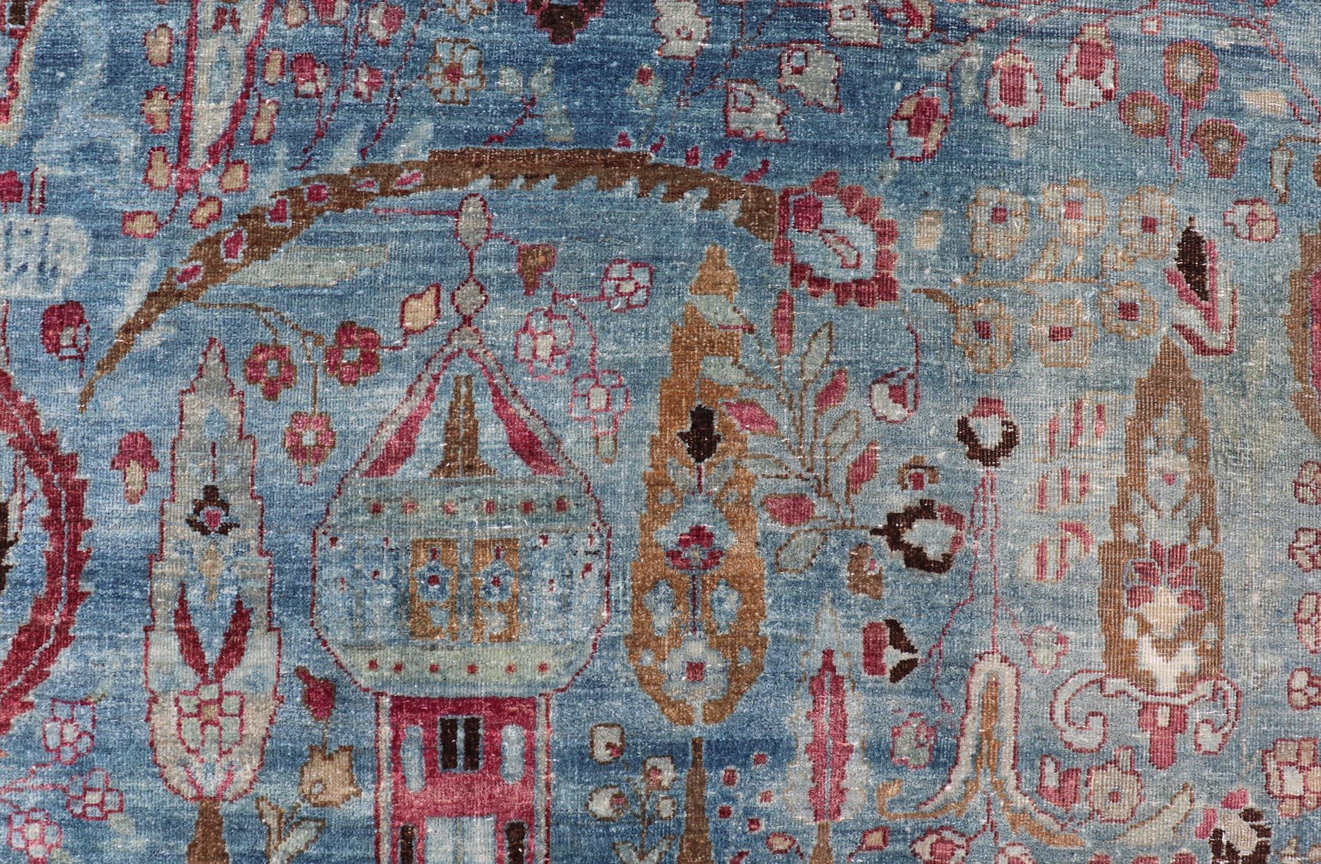 Début du 20e siècle, tapis ancien persan Khorassan à fond bleu avec médaillon en vente 11