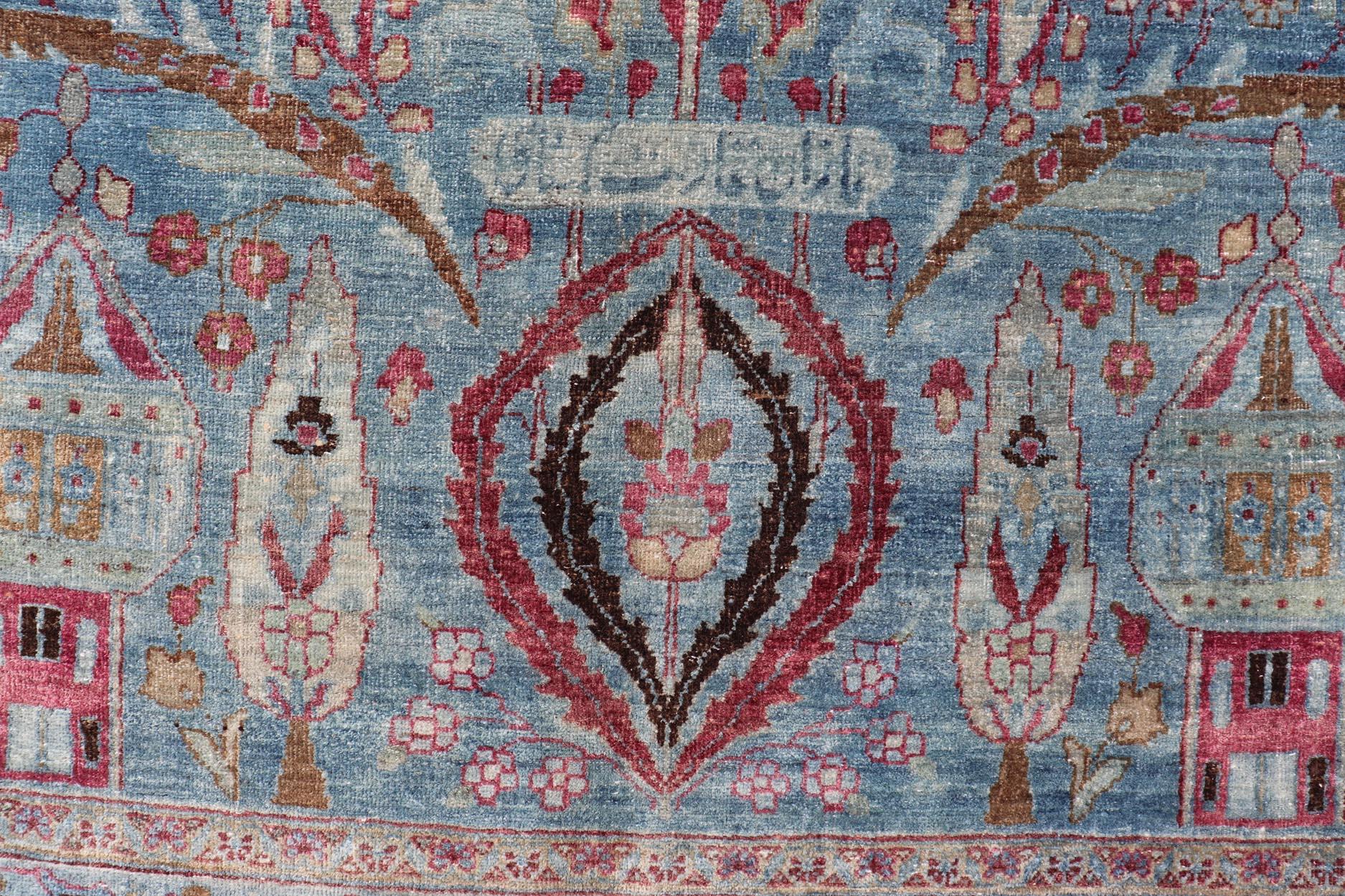 Début du 20e siècle, tapis ancien persan Khorassan à fond bleu avec médaillon en vente 2