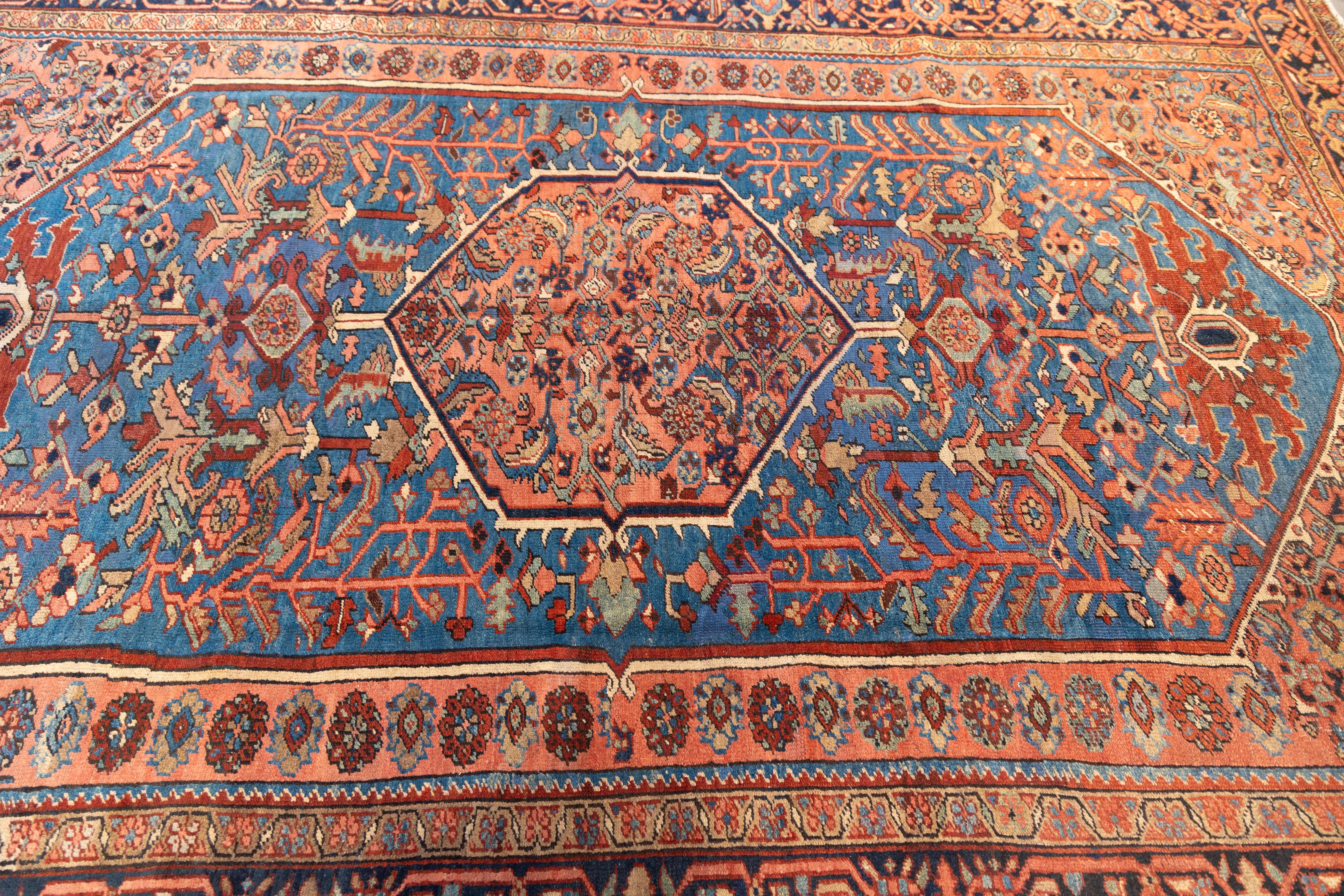 Heriz Serapi Early 20th century blue Heriz tribal rug For Sale