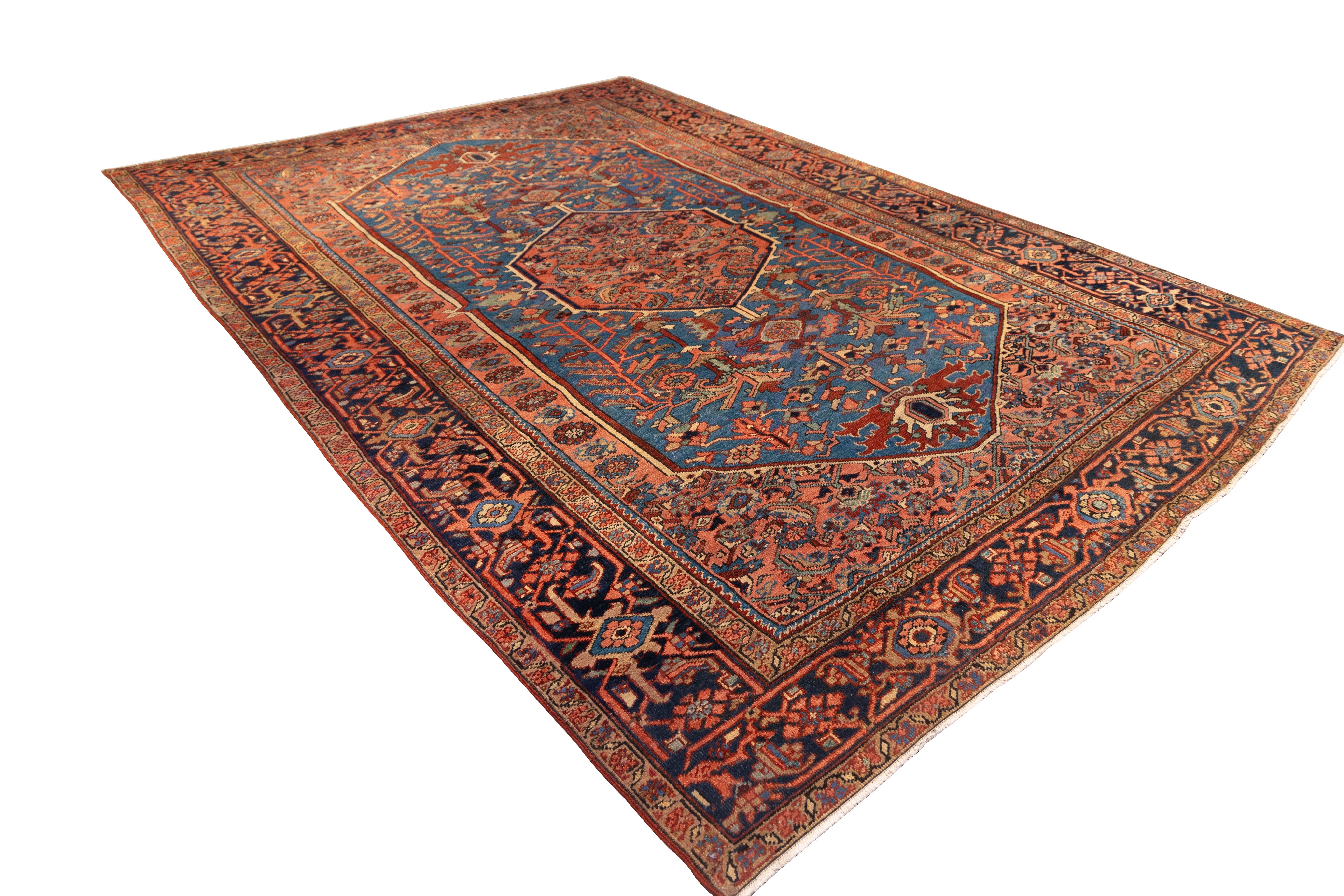 Heriz Serapi Early 20th century blue Heriz tribal rug For Sale