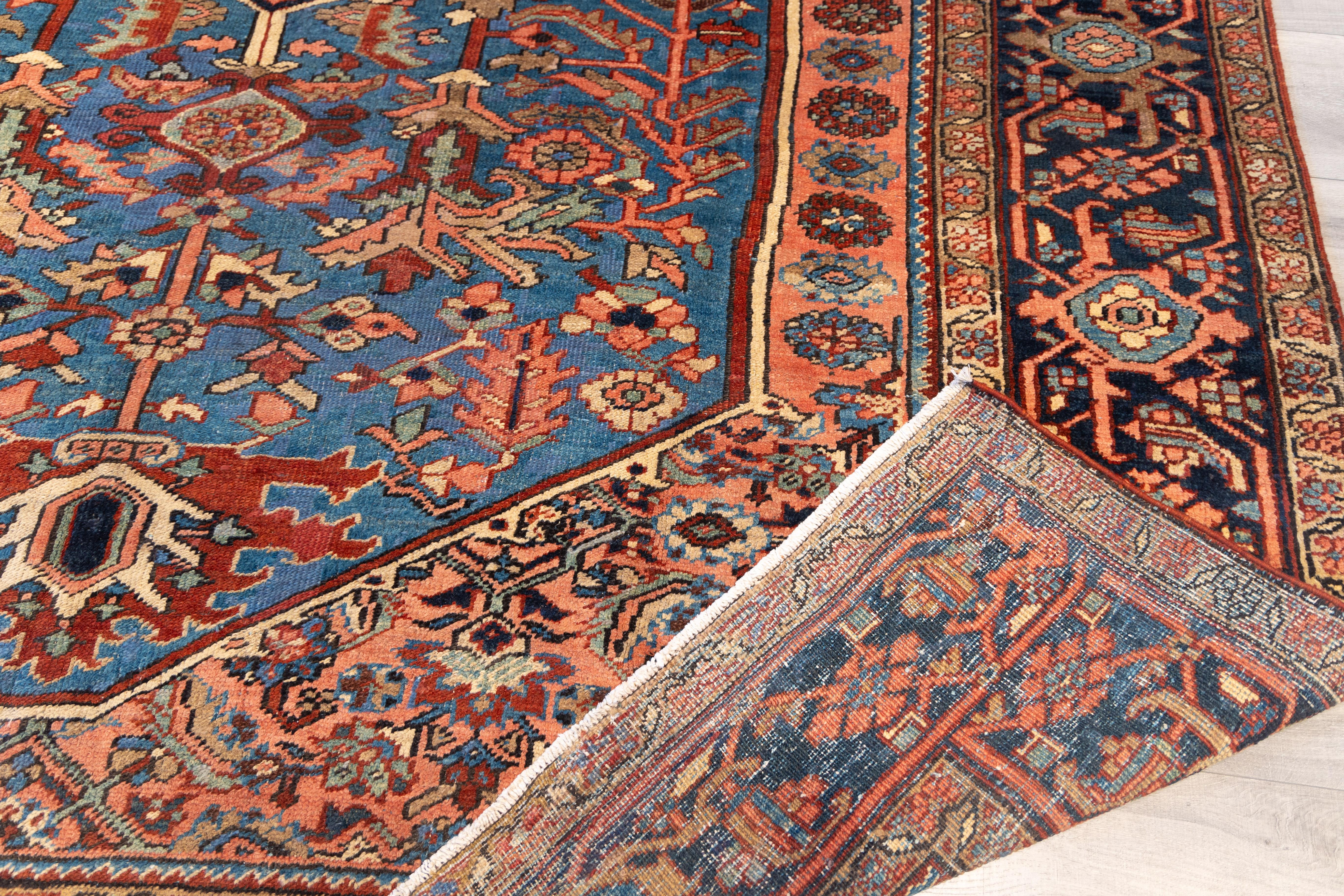 20th Century Early 20th century blue Heriz tribal rug For Sale