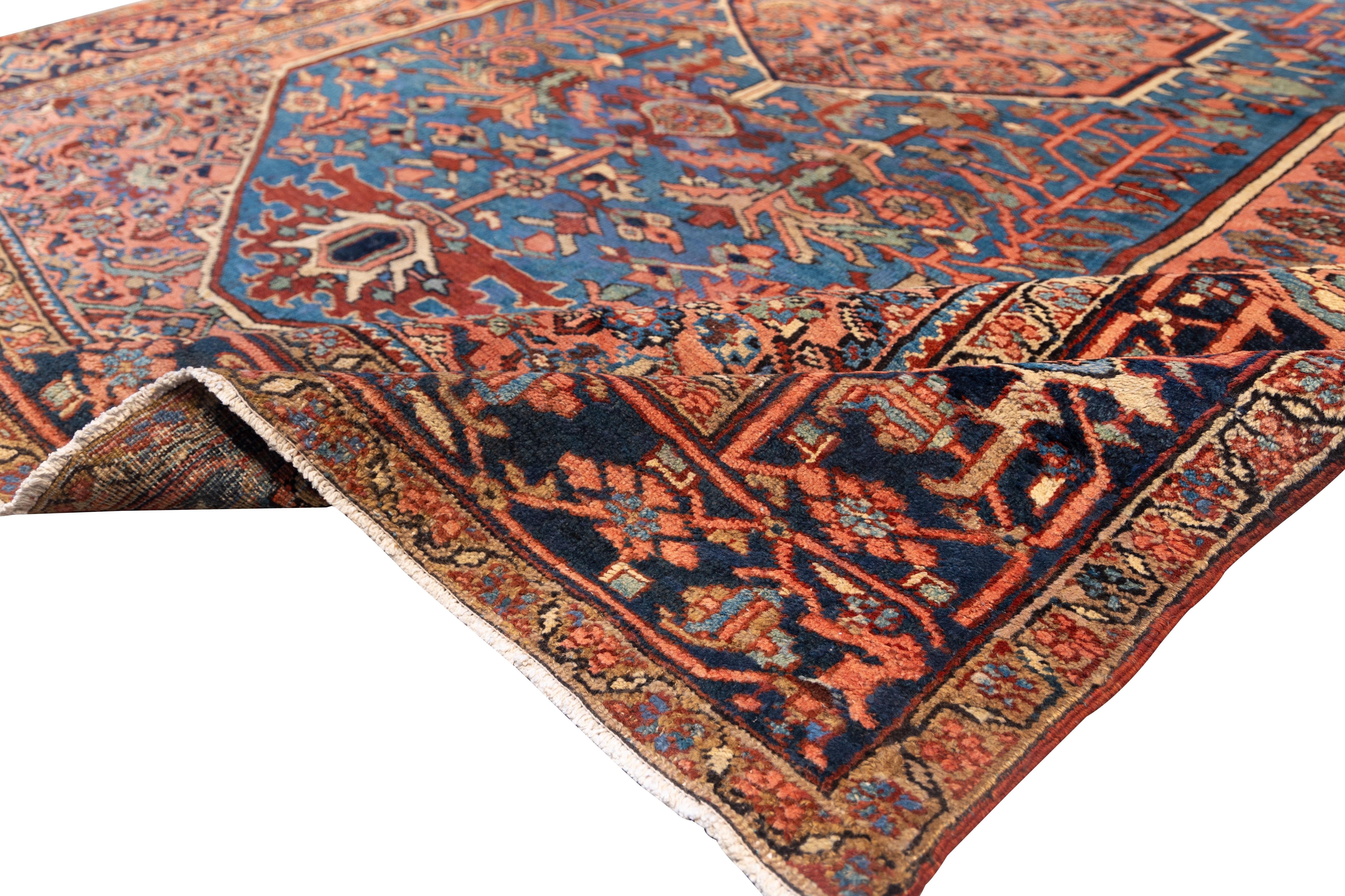 20th Century Early 20th century blue Heriz tribal rug For Sale