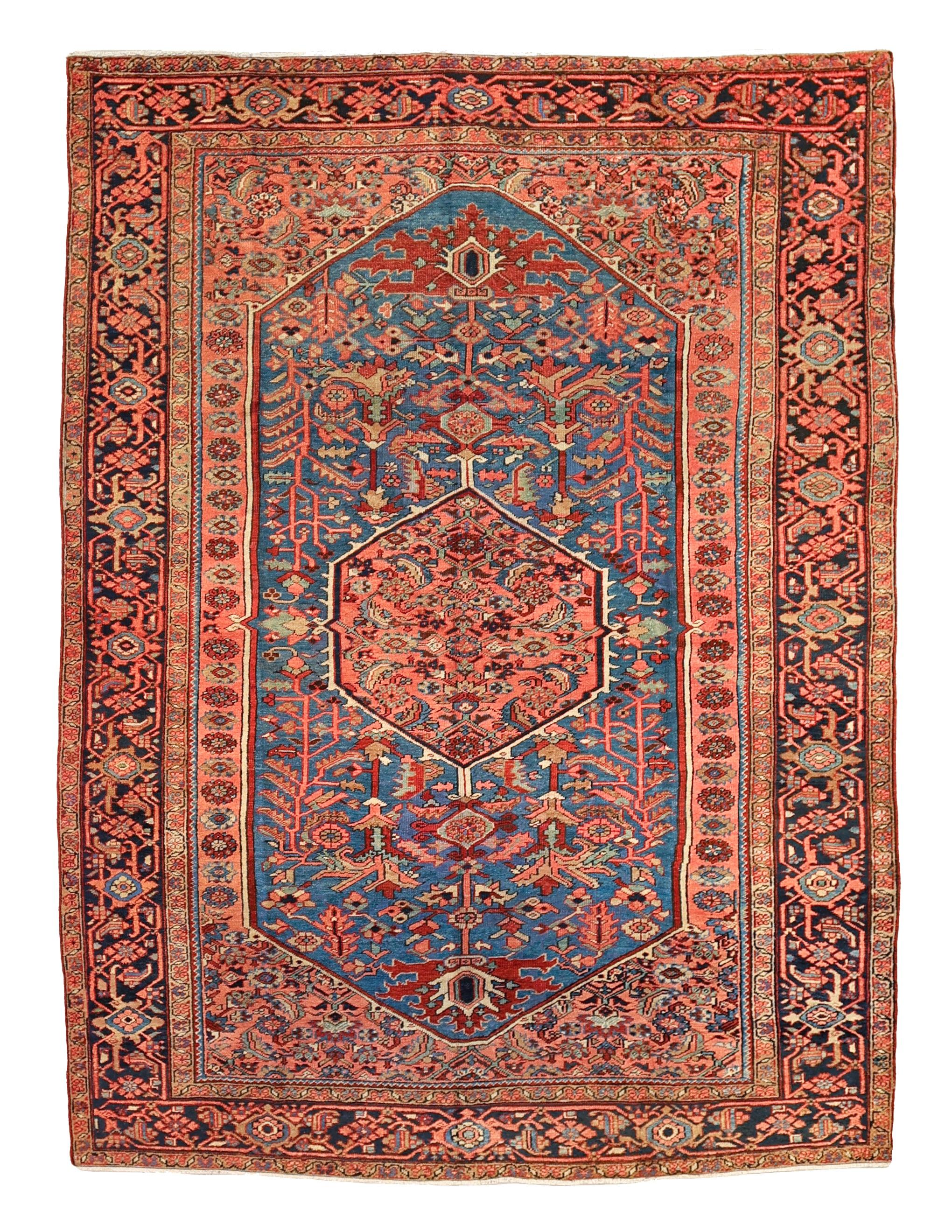 Early 20th century blue Heriz tribal rug For Sale 1