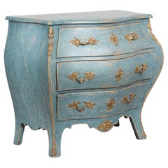 Commode Bombay du début du 20e siècle peinte en bleu, commode à trois tiroirs, Suède