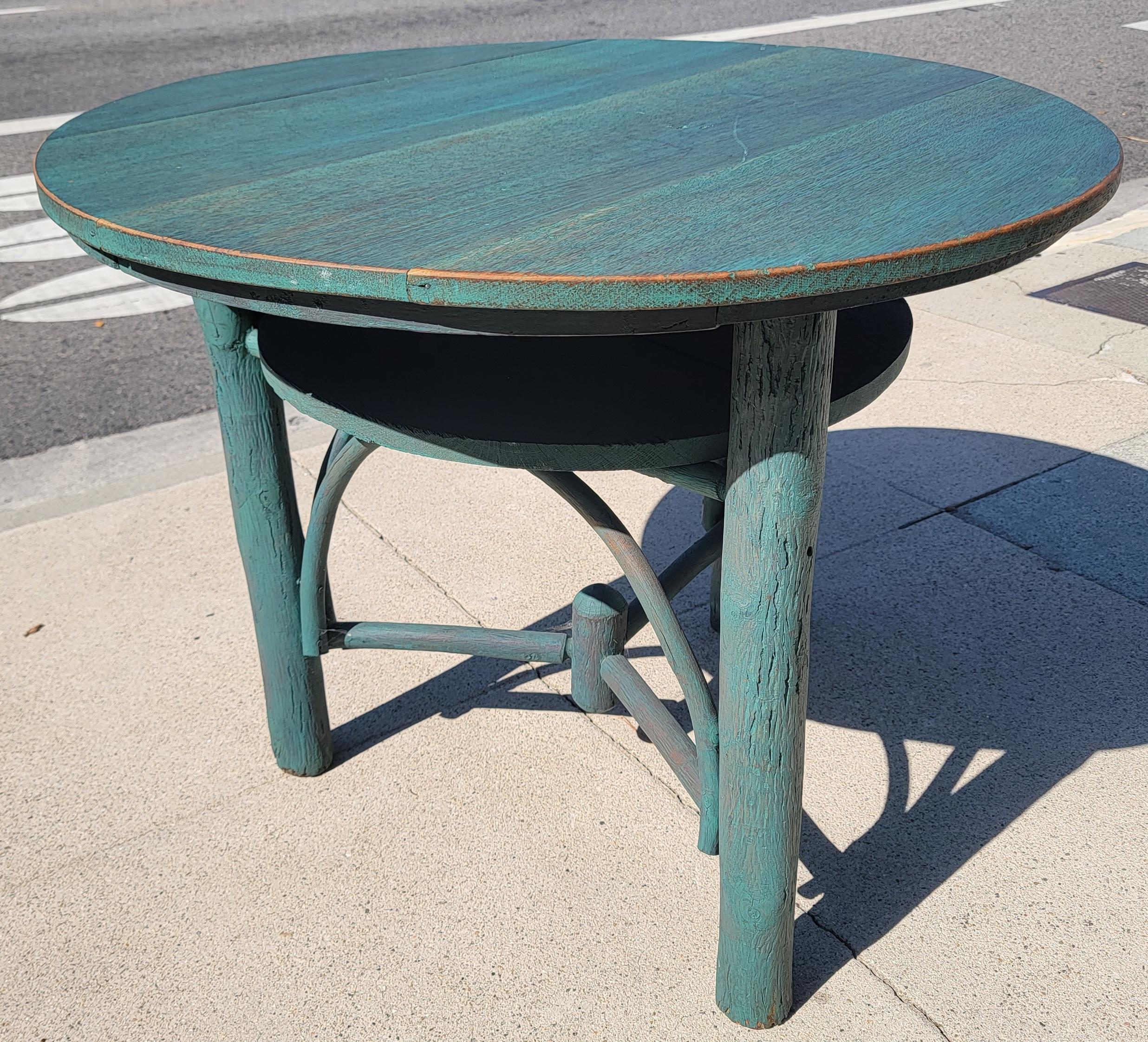 Early 20th Century Blue Painted Hickory Round Table For Sale 5