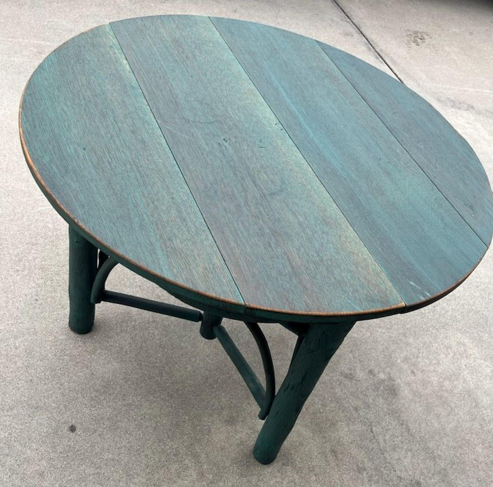 Early 20th Century Blue Painted Hickory Round Table For Sale 3
