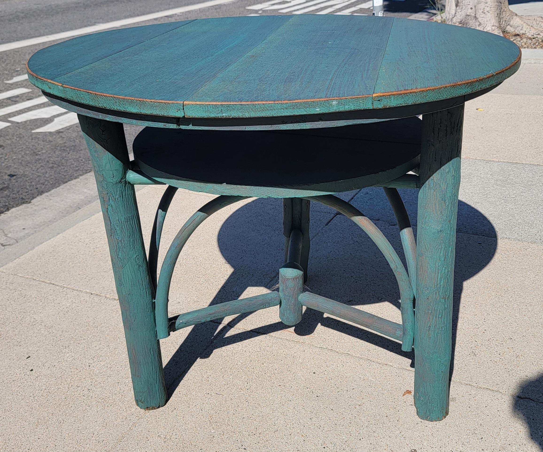 Early 20th Century Blue Painted Hickory Round Table For Sale 6
