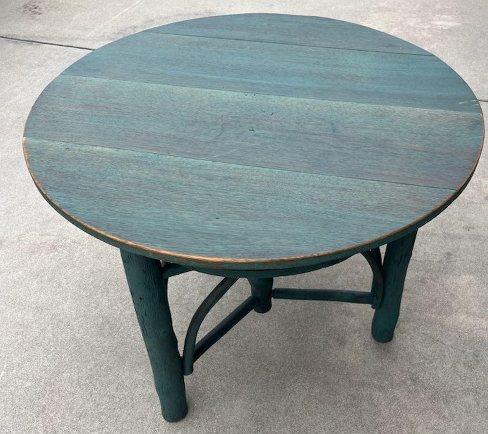 Early 20th Century Blue Painted Hickory Round Table For Sale 4