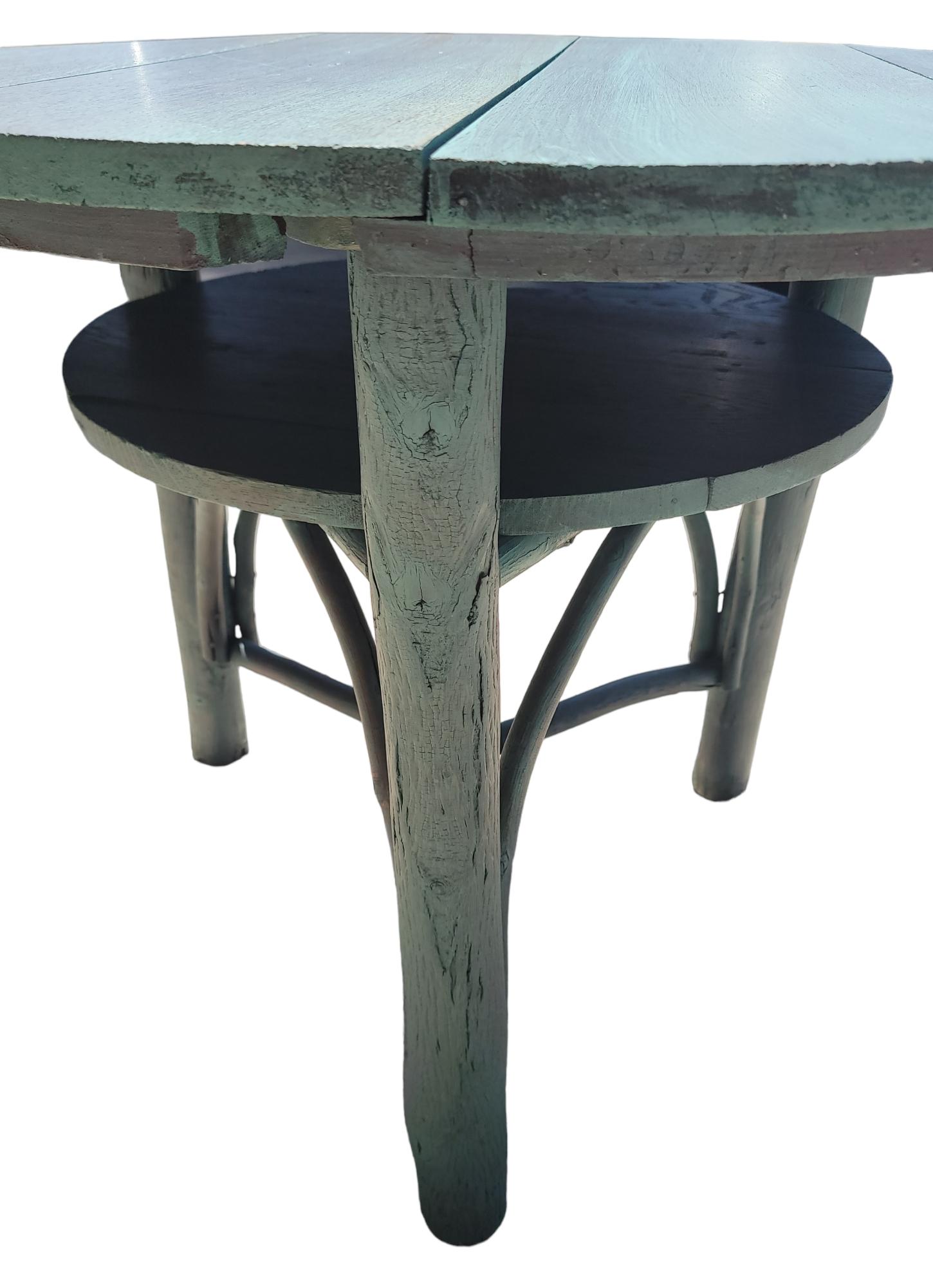 Adirondack Early 20th Century Blue Painted Hickory Round Table For Sale