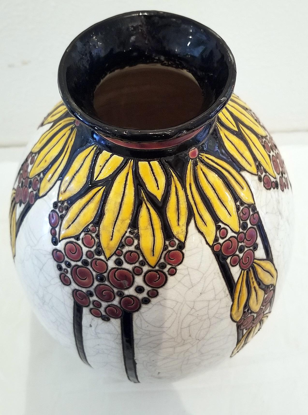 Early 20th Century Boch Freres Keramis Belgian Pottery Vase In Good Condition In Dallas, TX
