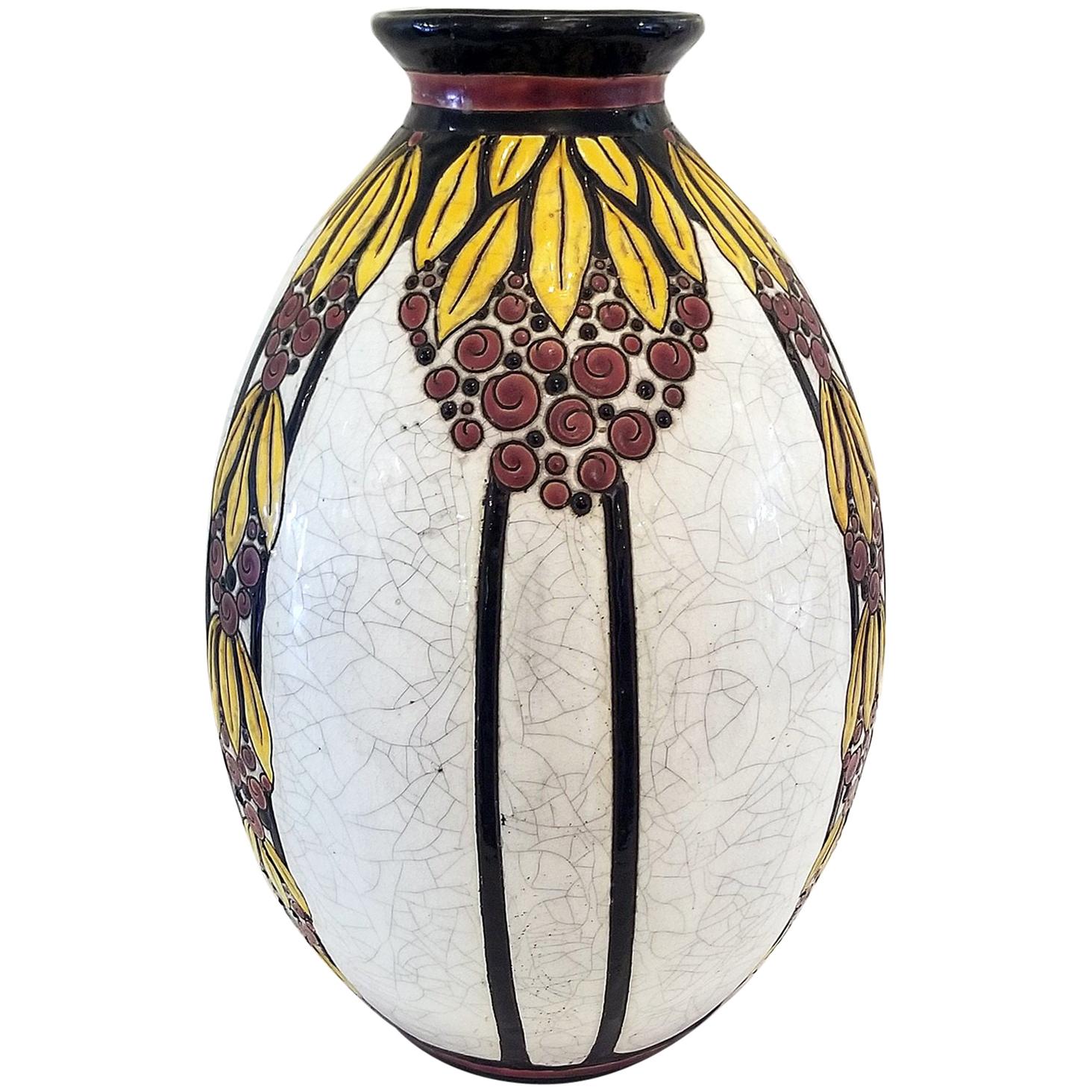 Early 20th Century Boch Freres Keramis Belgian Pottery Vase