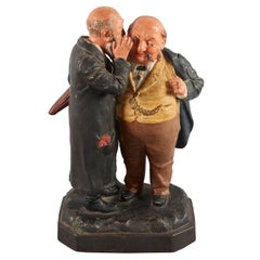 Early 20th Century Bohemian Terracotta Figure Group of Two Jews