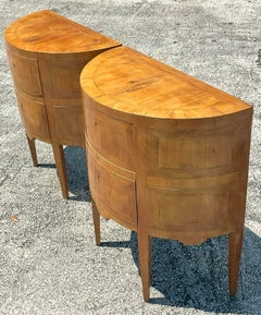 Early 20th Century Boho Burl Wood Demilune Chest of Drawers - a Pair