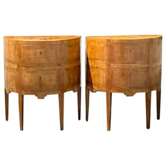 Antique Early 20th Century Boho Burl Wood Demilune Chest of Drawers - a Pair